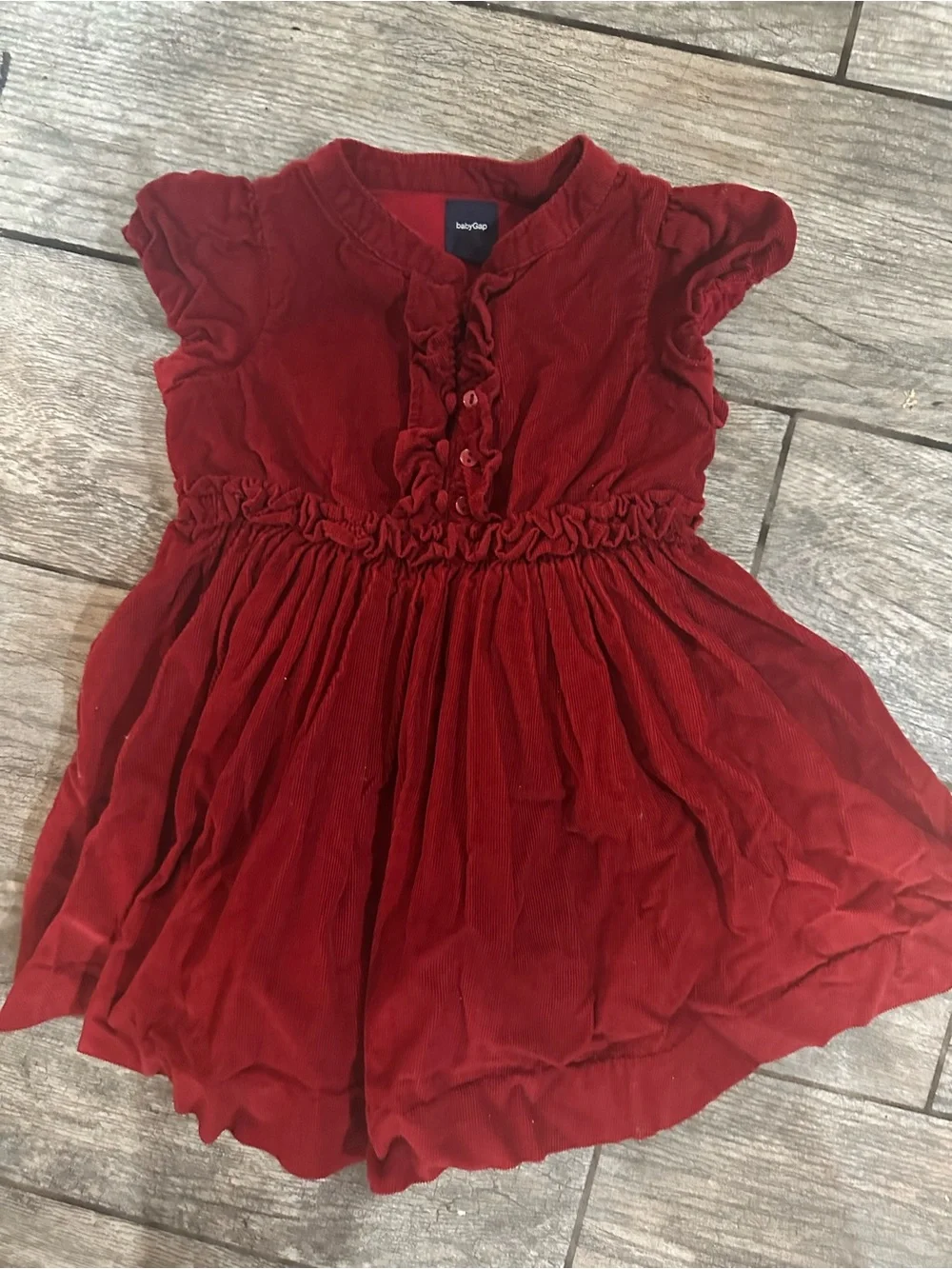 Baby GAP Red Corduroy Dress 18-24 Months Ruffle Button Holiday Toddler